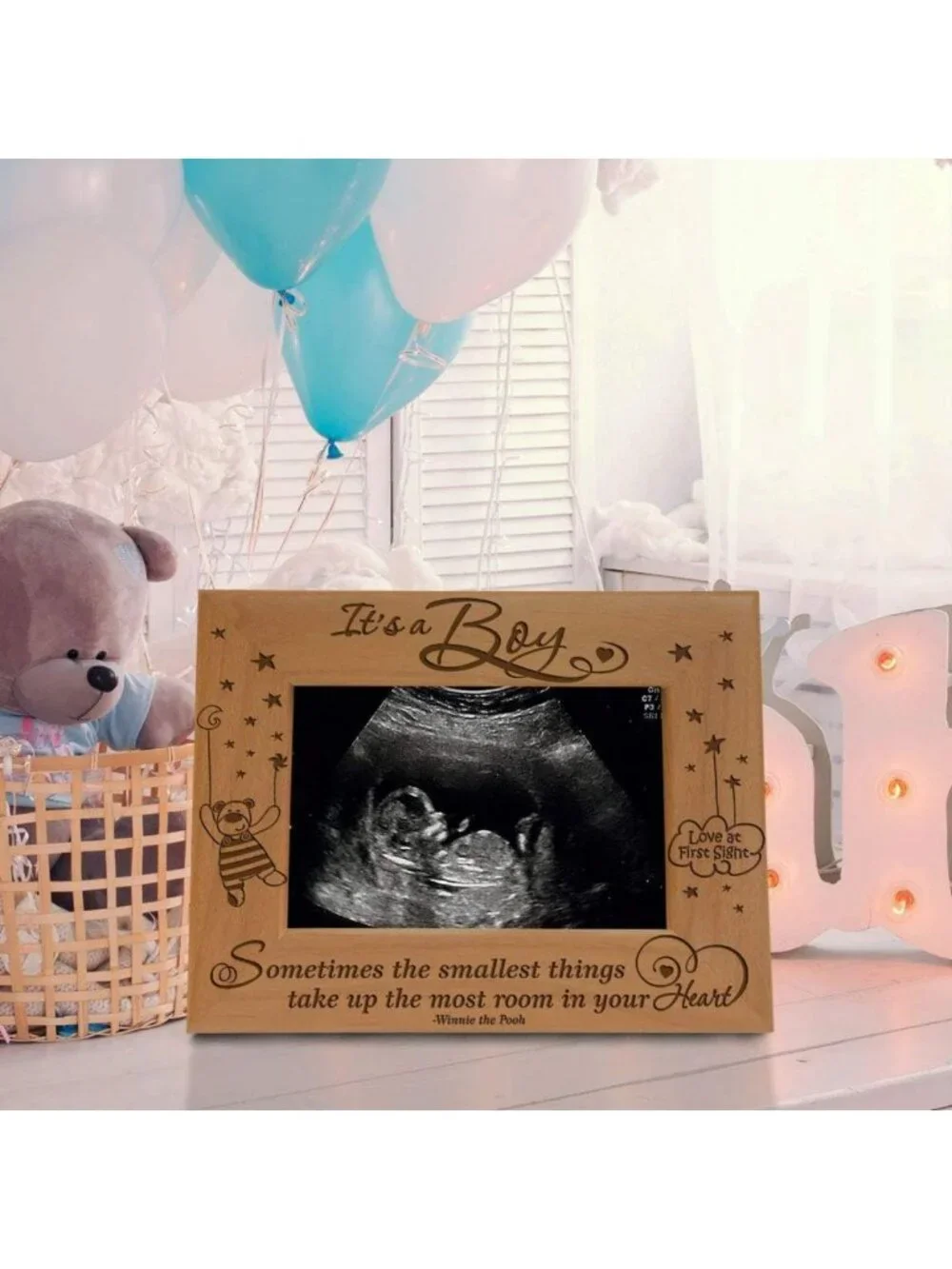 Engraved Wood Picture Frame for Baby - Heartfelt Sonogram Keepsake Gift, It's a